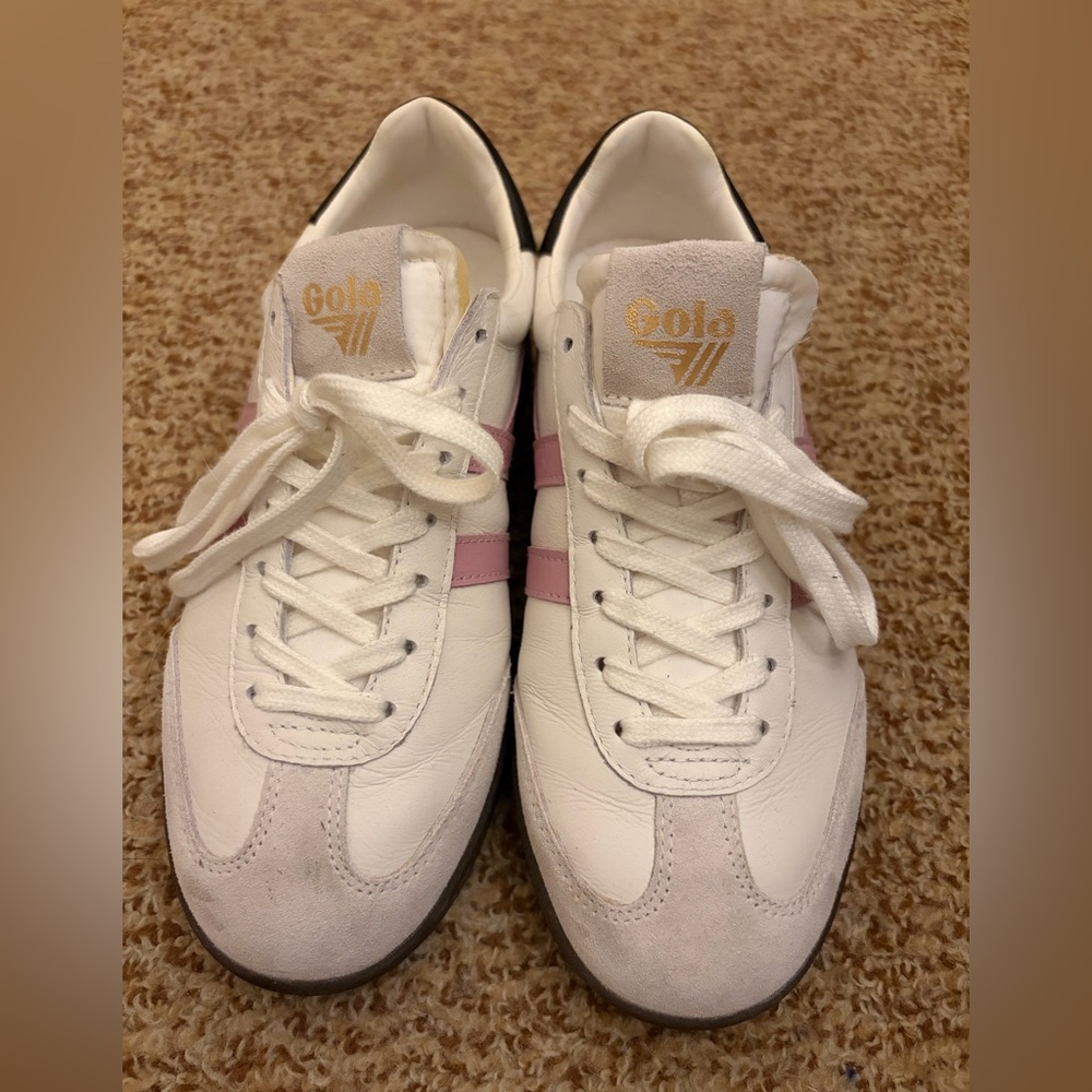 Gola CLB743 Cyclone Leather Sneakers, white, pink, black gum sole shoes size 7.5